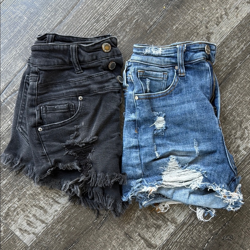 Trendy Black and Blue Jean Shorts with Distressed Details